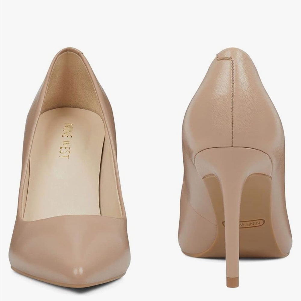 Nine West Womens Nude Pointed-Toe Leather Stiletto Pumps